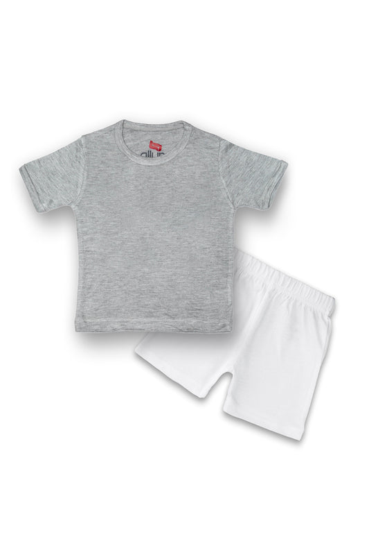 AllurePremium Grey Plain H-S White Shorts