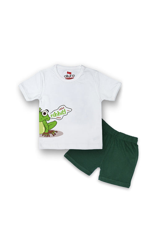 AllurePremium White Frog H-S Green Shorts