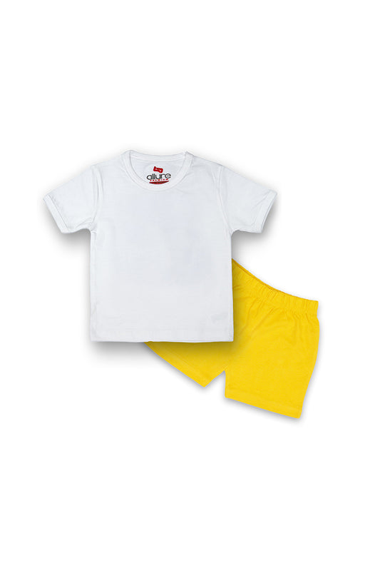 AllurePremium White Plain H-S Yellow Shorts