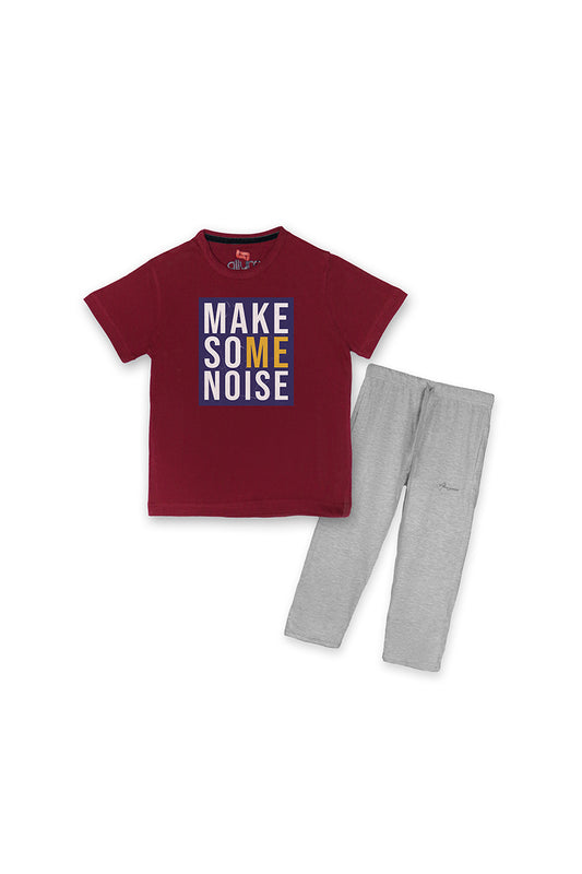 Allurepremium Boys T-Shirt Maroon Noise With Pajama