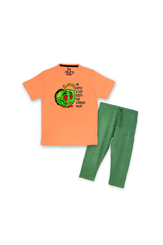 Allurepremium Boys T-Shirt Orange Zombies With Pajama