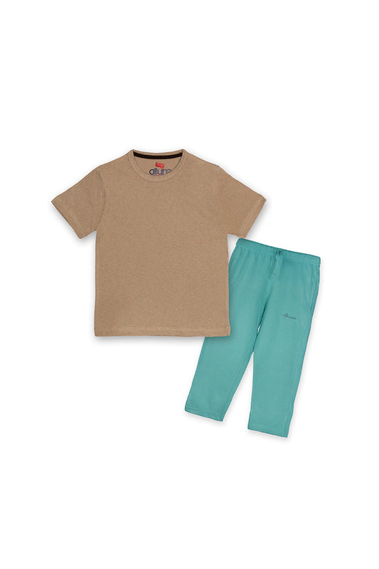 Allurepremium Boys T-Shirt Plain Brown With Pajama