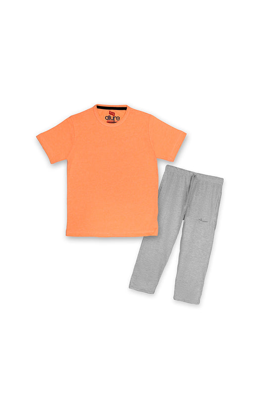 Allurepremium Boys T-Shirt Plain Orange With Pajama