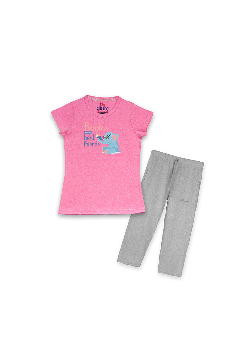 Allurepremium Girls T-Shirt Book PinK With Pajama