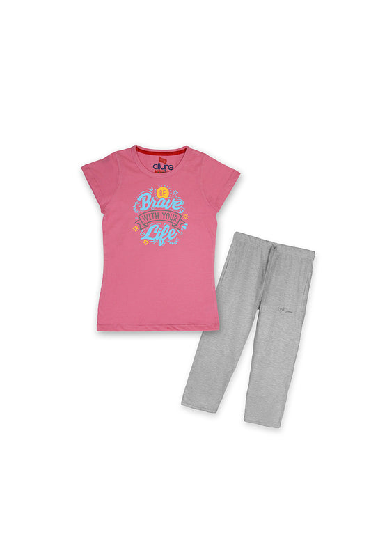 Allurepremium Girls T-Shirt Brave Pink With Pajama