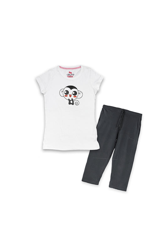 Allurepremium Girls T-Shirt Face Black With Pajama