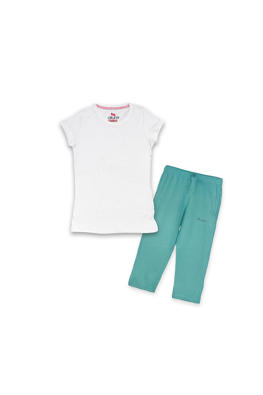 Allurepremium Girls T-Shirt Plain White With Pajama
