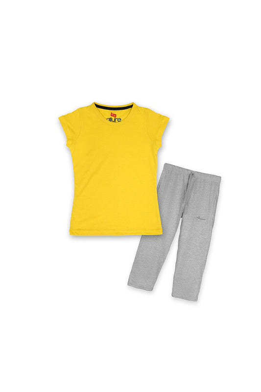 Allurepremium Girls T-Shirt Plain Yellow With Pajama