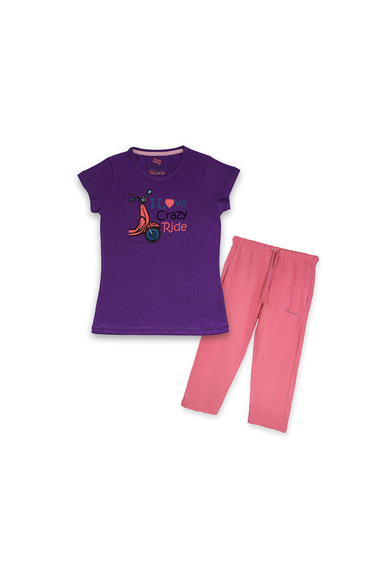 Allurepremium Girls T-Shirt Ride Purple With Pajama