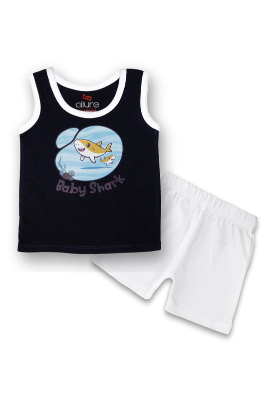Allurepremium N Blue Baby Shark S-L White Shorts