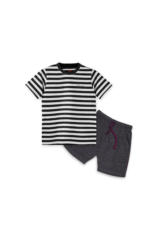 Allurepremium T-Shirt BLG Striped Dark Grey Shorts