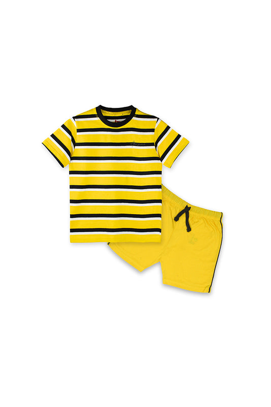 Allurepremium T-Shirt YBW Striped Yellow Shorts