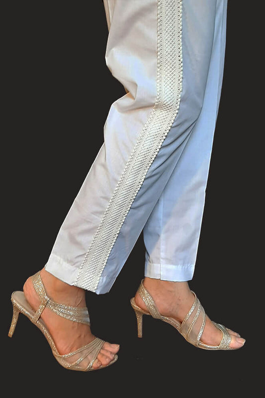 Side Lace - Cotton Trouser Pant - White - BGT16