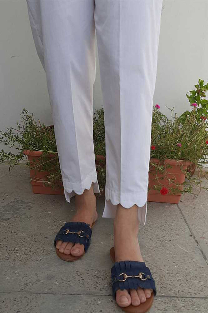Scallop Cotton Trouser Pant - White - BGT21