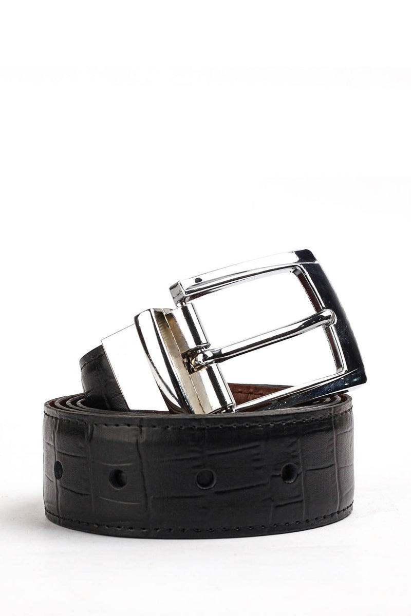 Croc Leather Belt - Brown