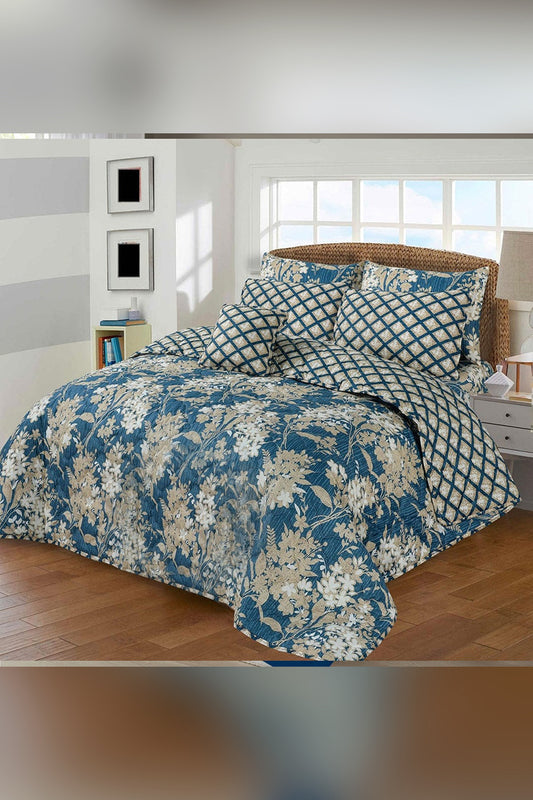 Blue Leaves - 7 Pcs Summer Comforter Set (Light Filling)
