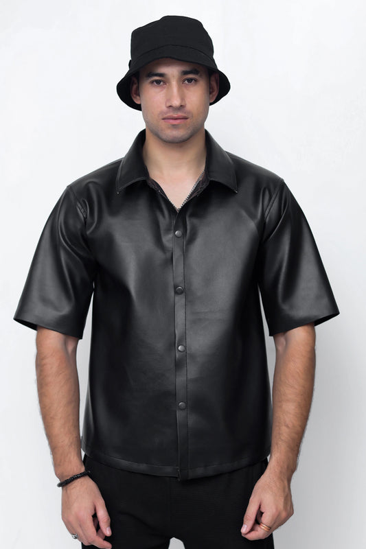 Basic Faux Leather Shirt