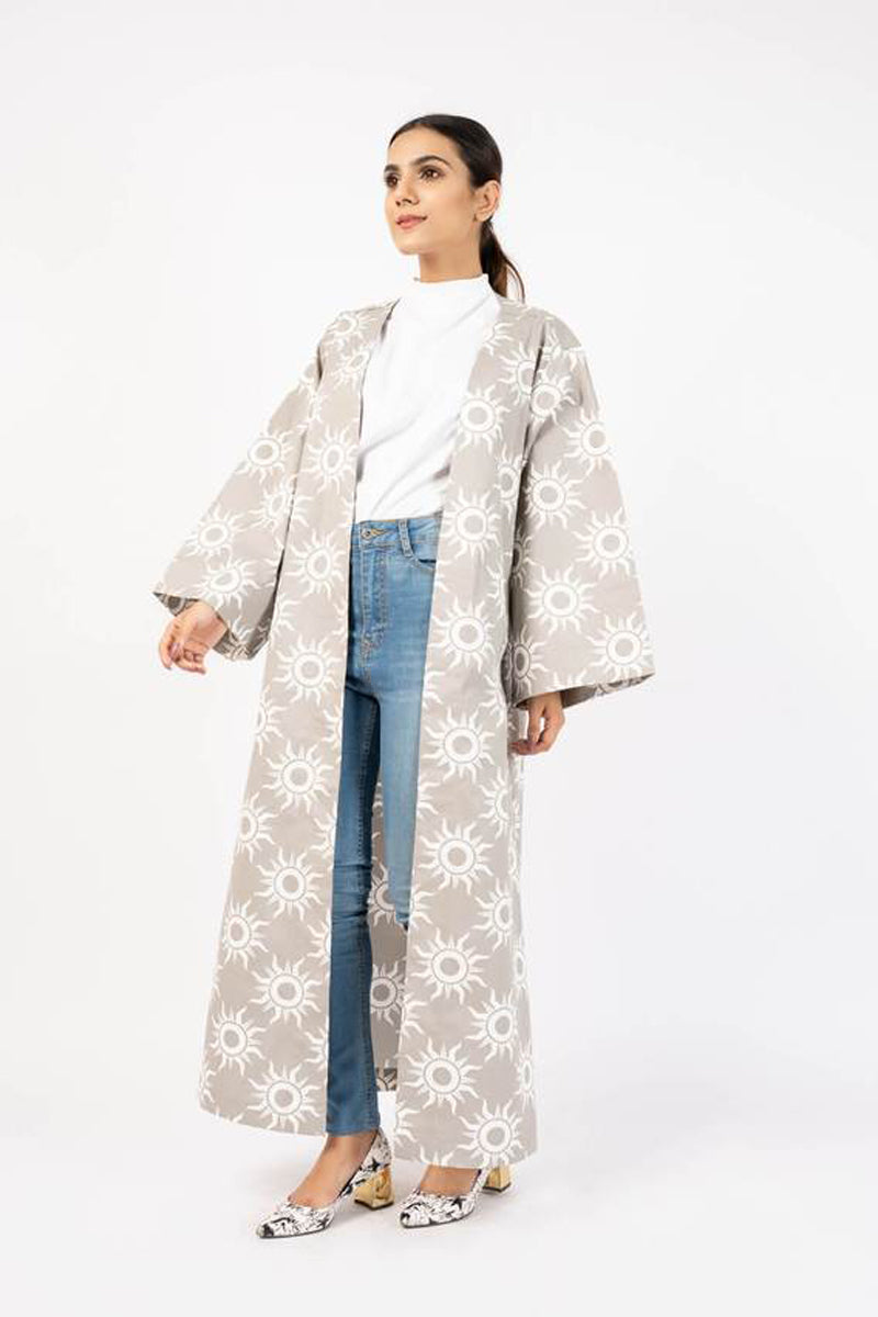 Belted Kimono - Grey Printed