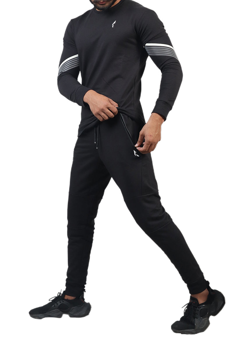 Flush French Terry Premium Tracksuit 2 Piece Sweatsuit Set Long Sleeve Athletic Suit For Sports Casual Fitness Jogging Black