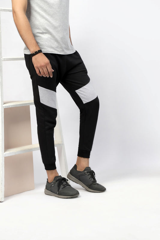 Black Terry Trouser With Grey Front Panel