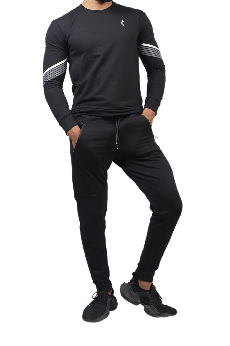Flush French Terry Premium Tracksuit 2 Piece Sweatsuit Set Long Sleeve Athletic Suit For Sports Casual Fitness Jogging Black