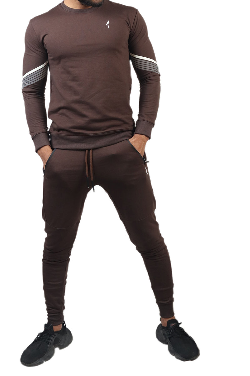 Flush French Terry Premium Tracksuit 2 Piece Sweatsuit Set Long Sleeve Athletic Suit For Sports Casual Fitness Jogging Brown