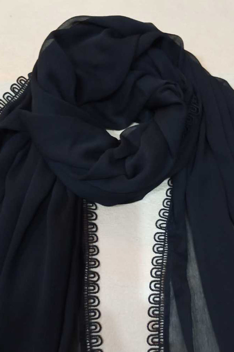 Chiffon Dupatta With 4 Sided Lace – Large – Black - ZD838