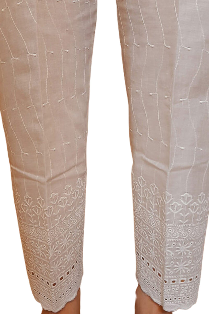 Chikankari Trouser - Soft Cotton - White - ZT347