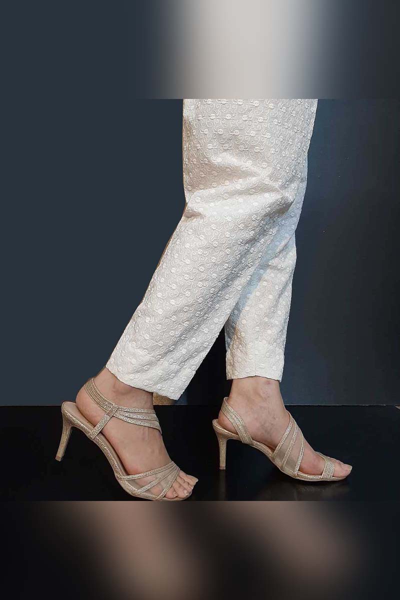 Chikankari Soft Cotton Trouser - White - ZT273