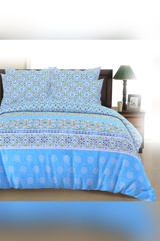 Blue And White Premium Cotton Double Bedsheet