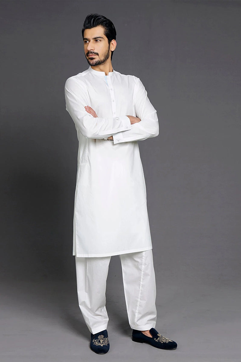 Shalwar Kameez, Premium 100% Egyptian Cotton, Off White, Ban