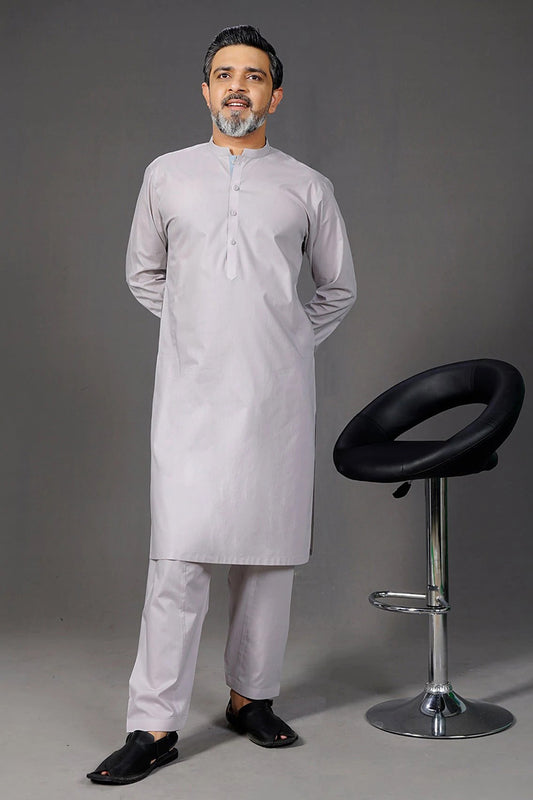 Shalwar Kameez, Premium 100% Egyptian Cotton, Silverish Grey, Ban