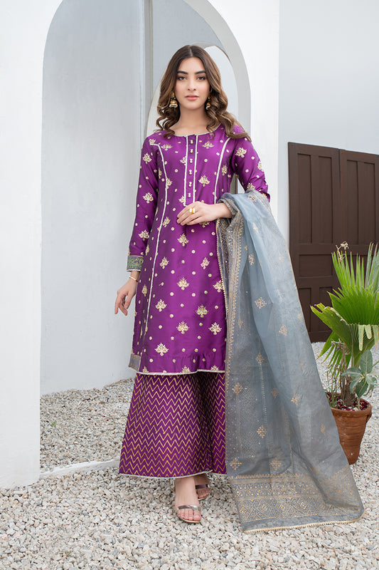 Unstitched Festive 3 Piece Embroidered Printed Khaddi Silk Purple Suit