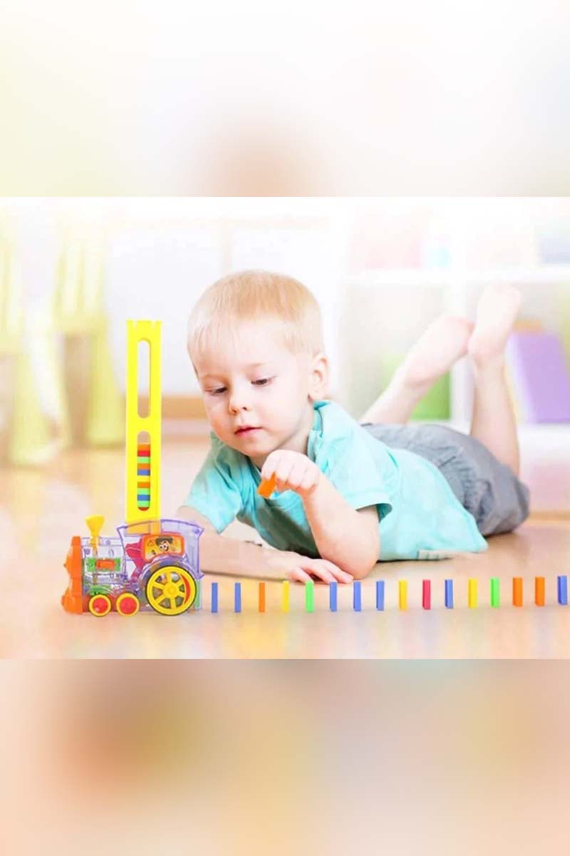 Domino Train for Kids - 80 Pcs  Fun and Colorful Train That Prepares Your Domino Rally Experience Quickly and Automatically