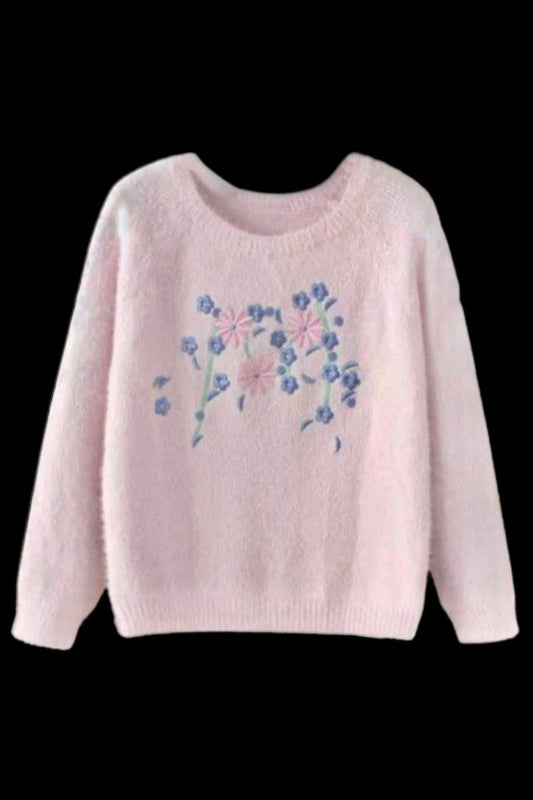 Embroidered Feather Yarn Sweater