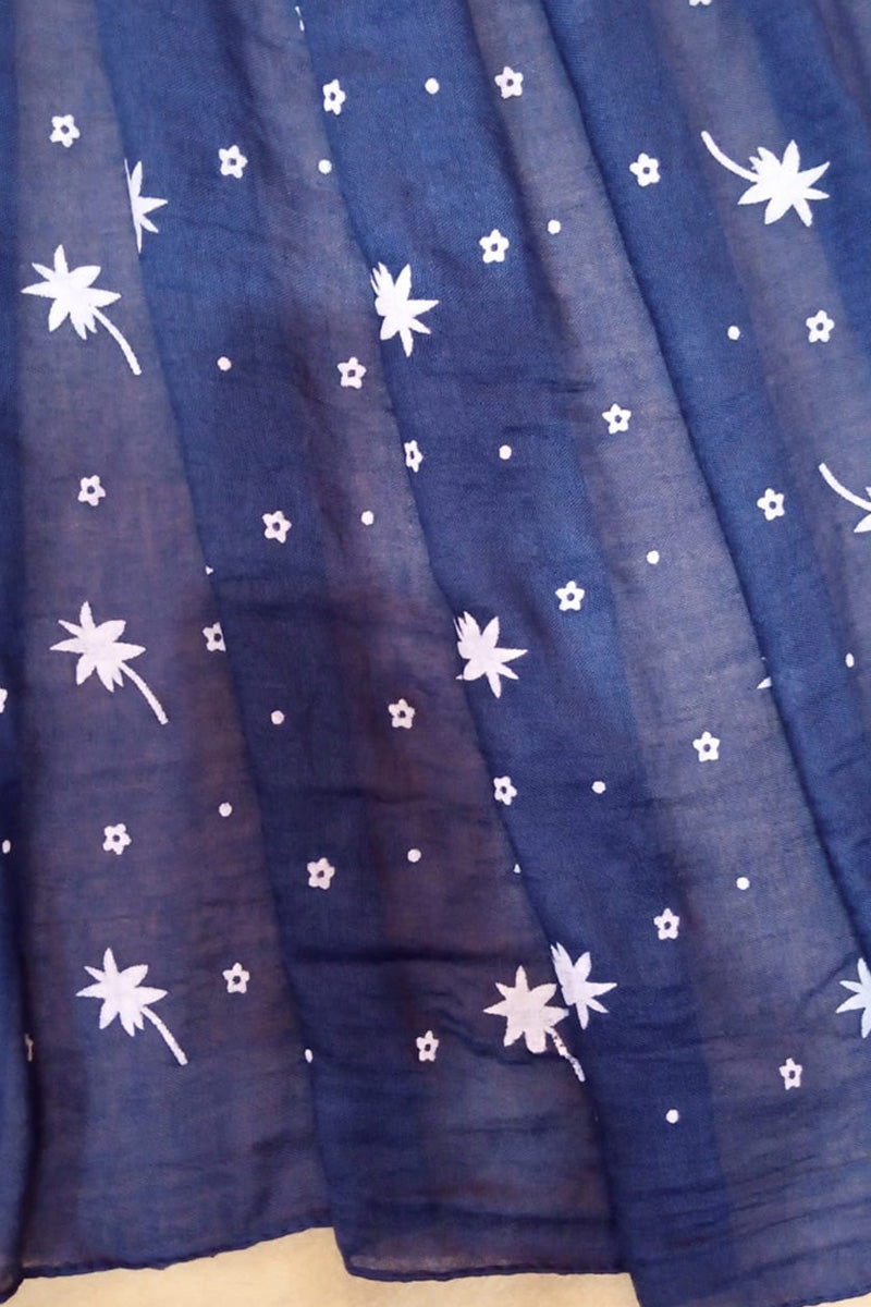 Embossed Lawn Large Scarf / Stole - 190 x 80 Cm - Navy - ZSC100