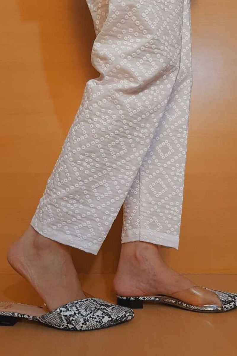 Embossed Trouser - White - Cotton - ZT376