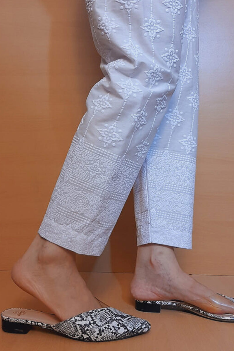 Embossed Trouser - White - Cotton - ZT339