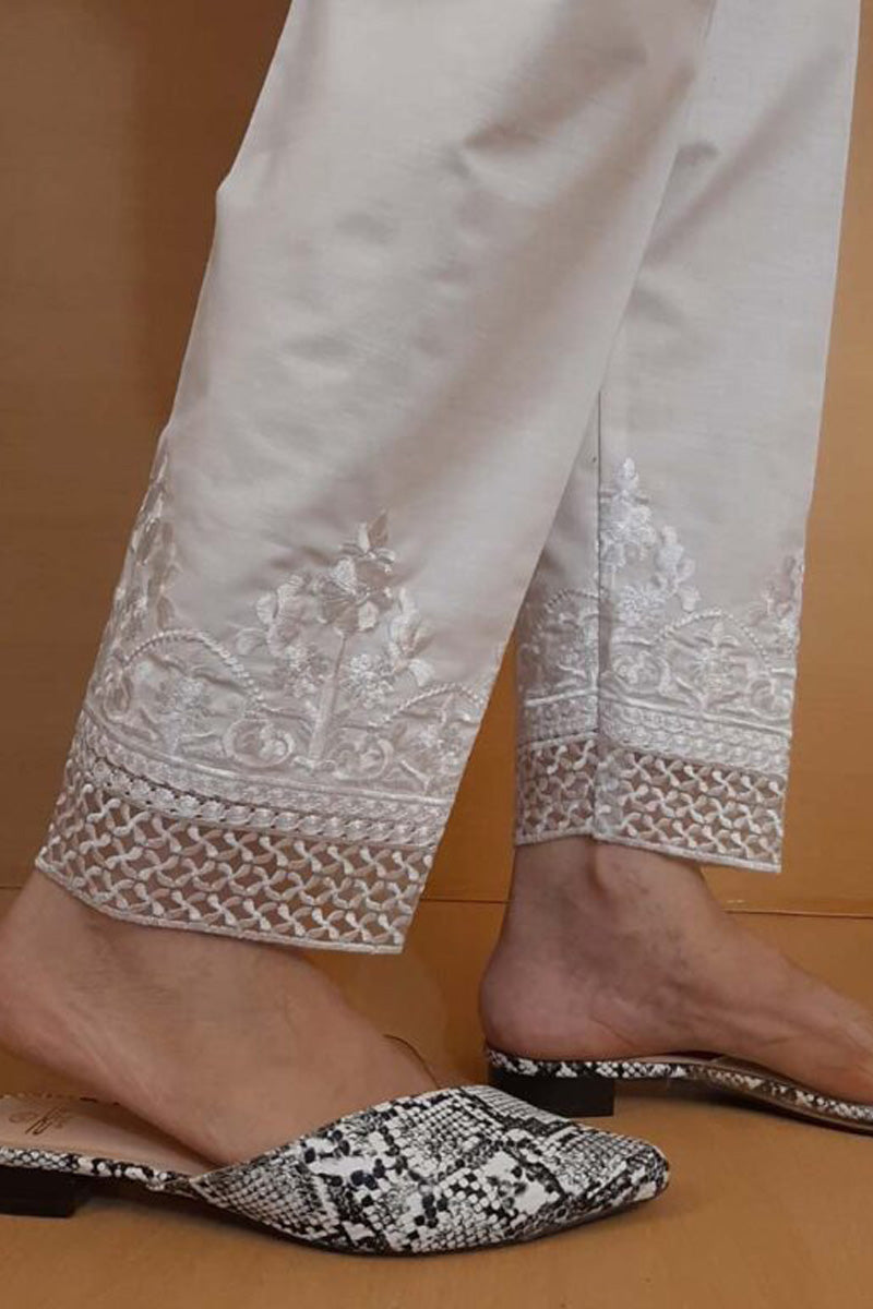 Embroided - Cotton Trouser - White - ZT205