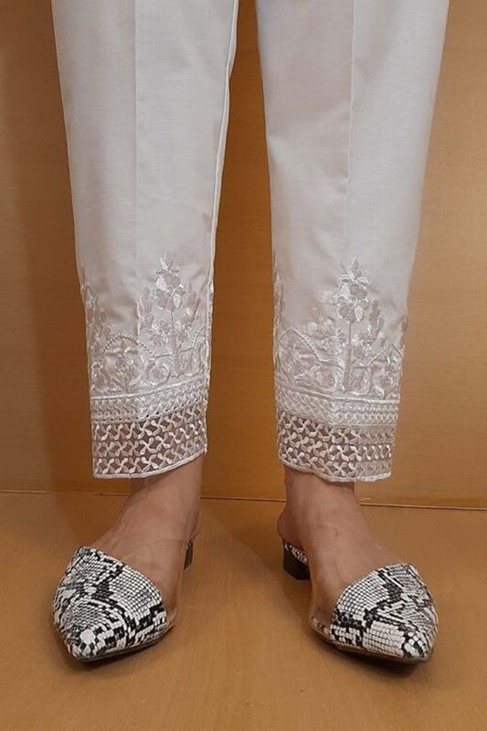 Embroided - Cotton Trouser - White - ZT205