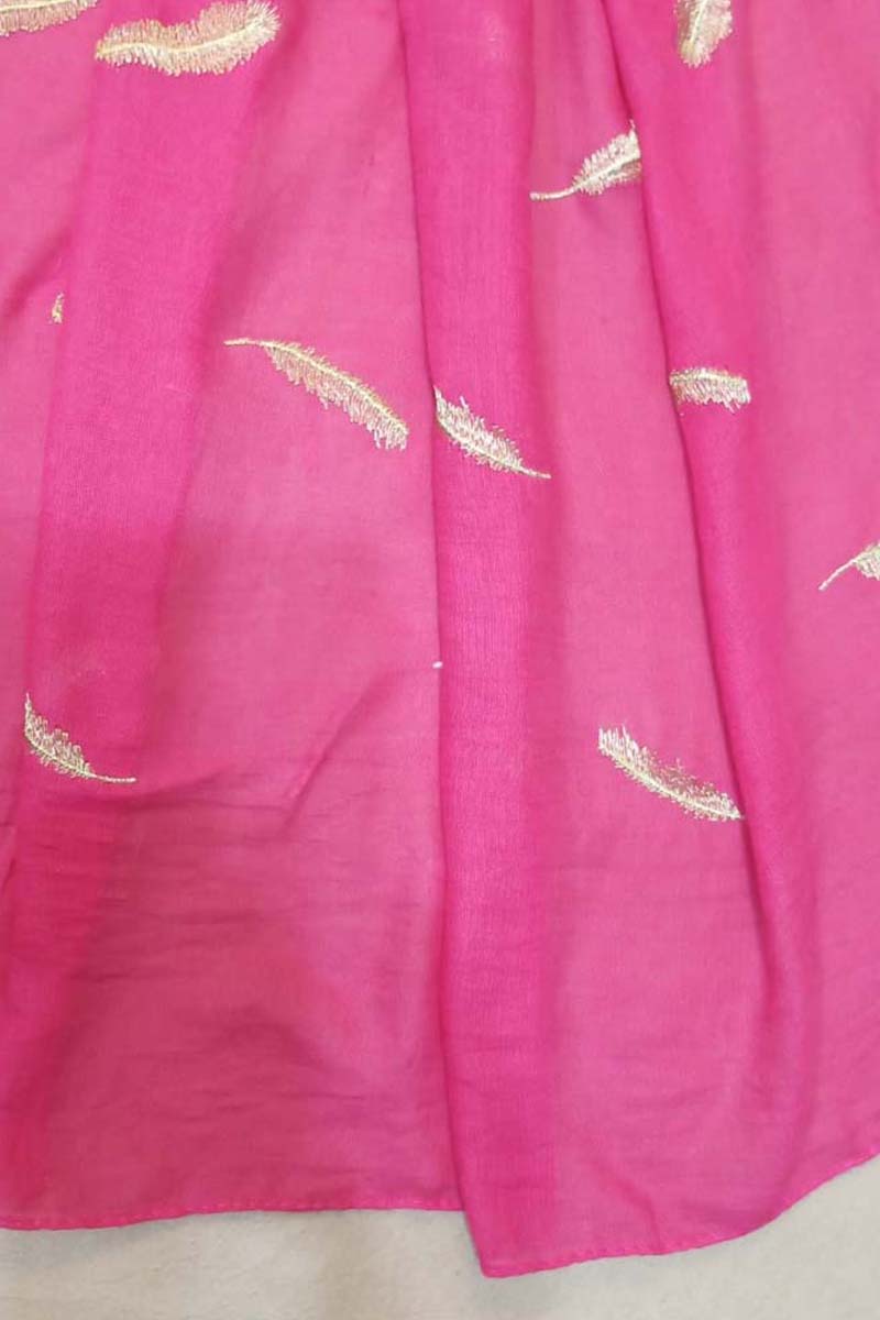 Embroided Lawn Large Scarf / Stole - 190 x 80 Cm - Pink - ZSC102