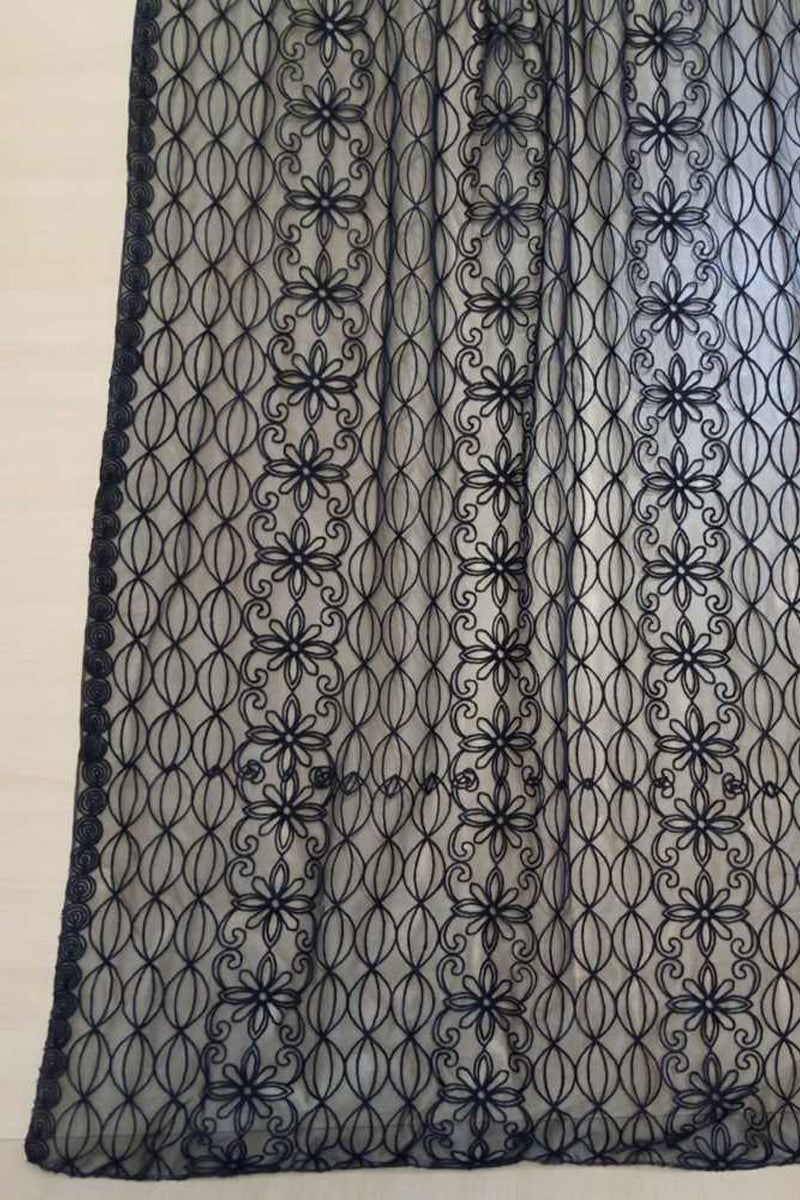 Embroided Net Dupatta - Large - Black- ZD912