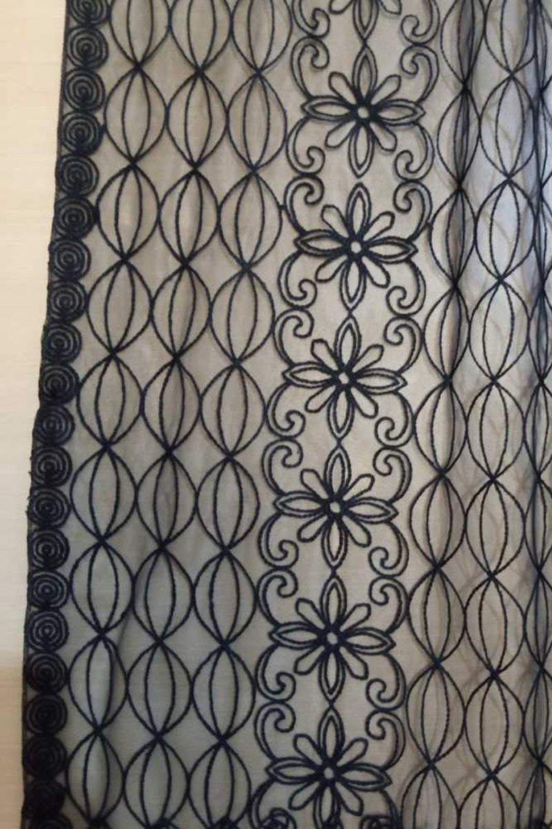 Embroided Net Dupatta - Large - Black- ZD912