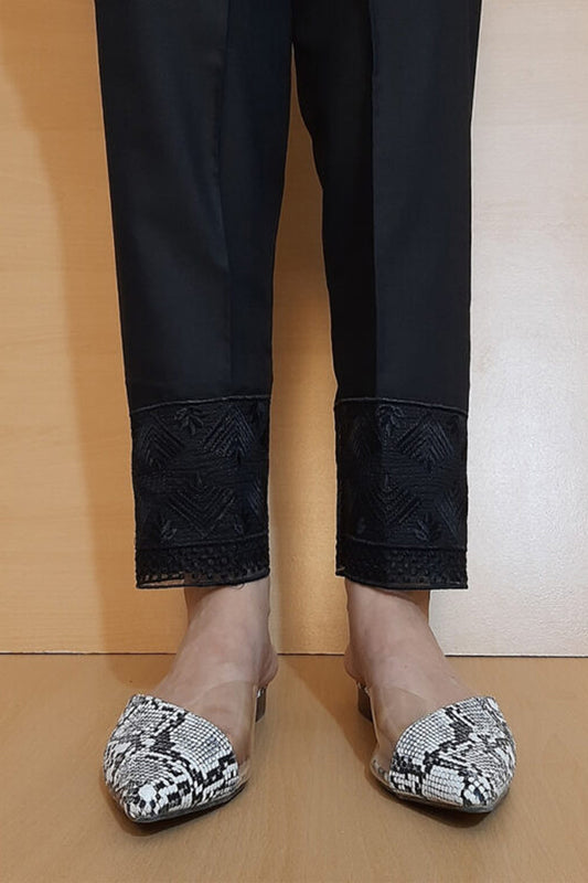 Embroided Trouser - Black - Cotton - ZT295