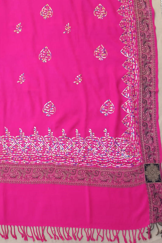 Embroided - Winter Shawl - Large Full Size - Warm - Acrylic Wool - Pink - ZSH171