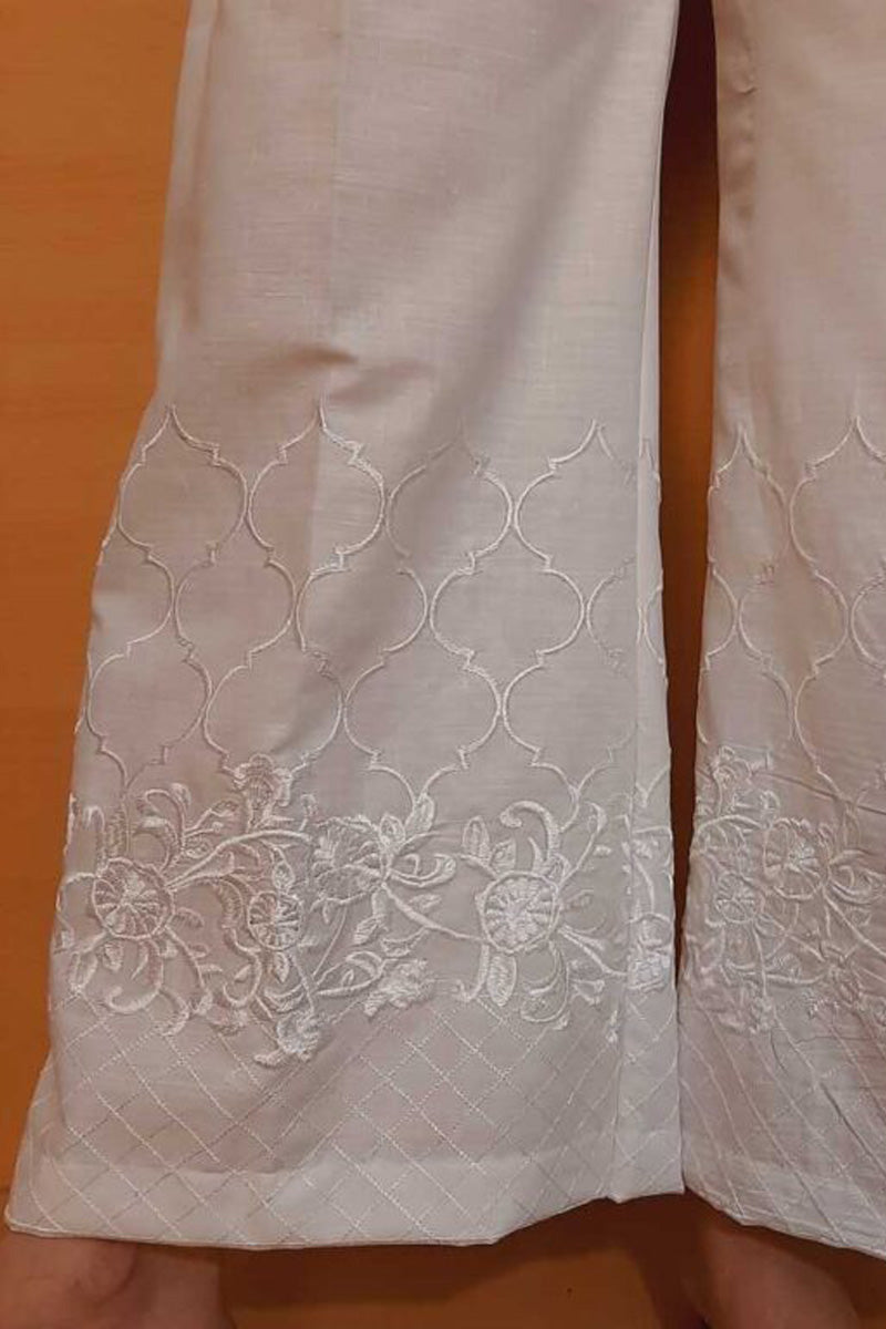 Embroided – Cotton Plazzo – White – ZT370