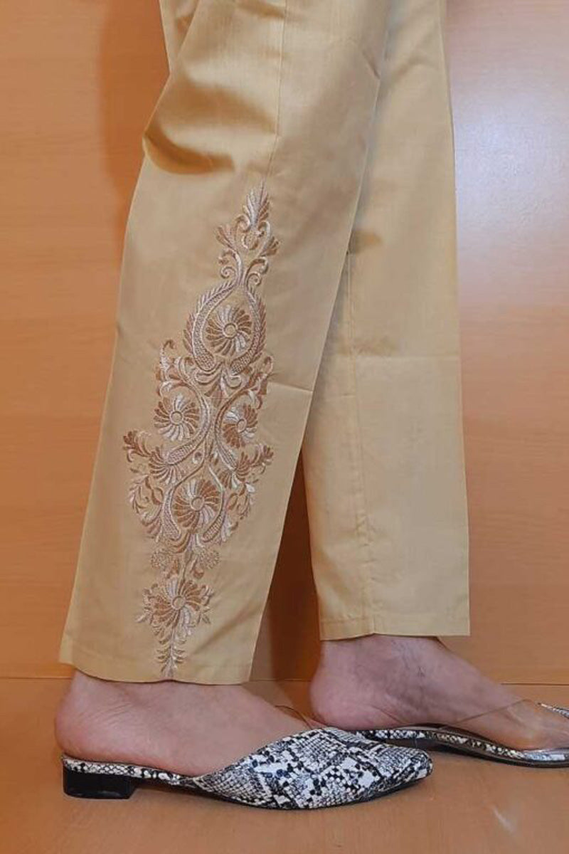 Embroided – Cotton Trouser – Beige – KT02