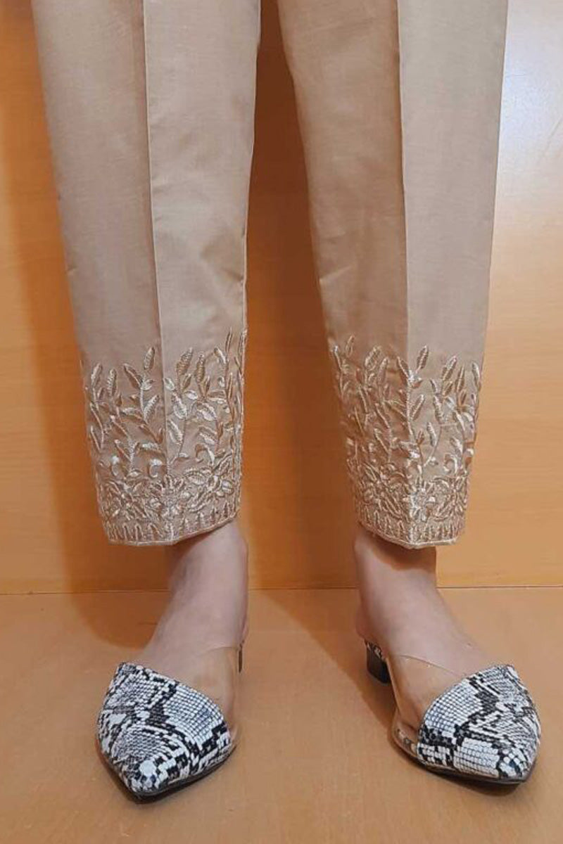 Embroided – Cotton Trouser – Beige – ZT365
