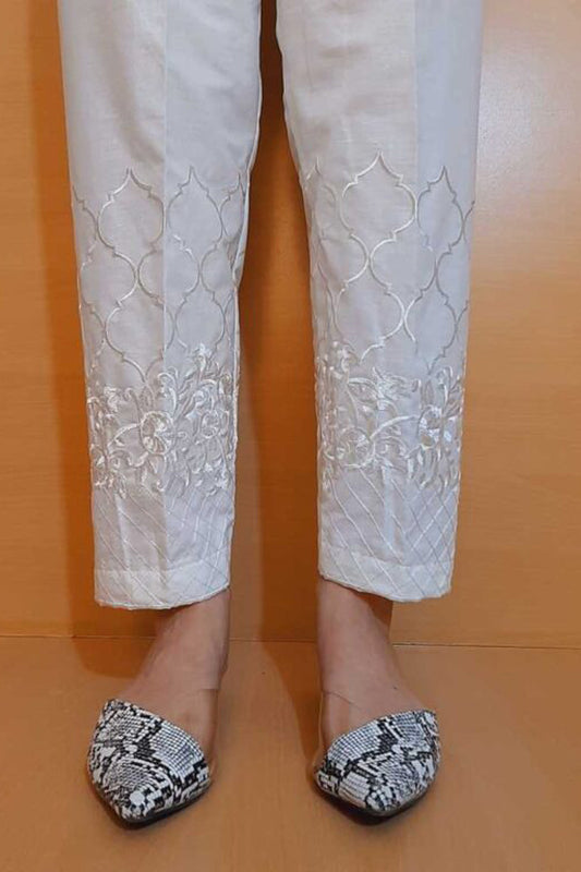 Embroided – Cotton Trouser – Off White – ZT369
