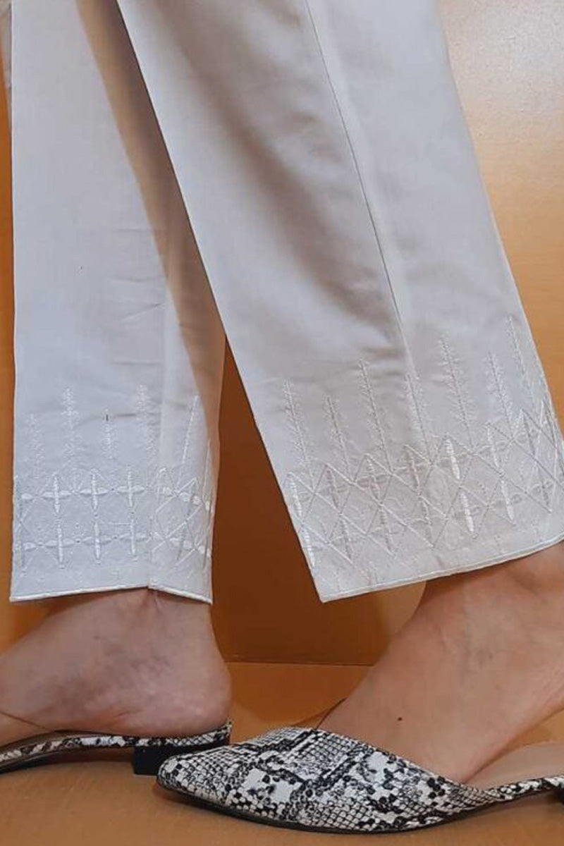 Embroided – Cotton Trouser – White – KT01